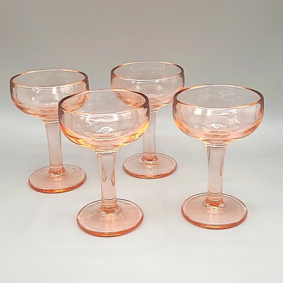 Orange Tinted Martini Cocktail Glasses with Thick Stems, Set of 4